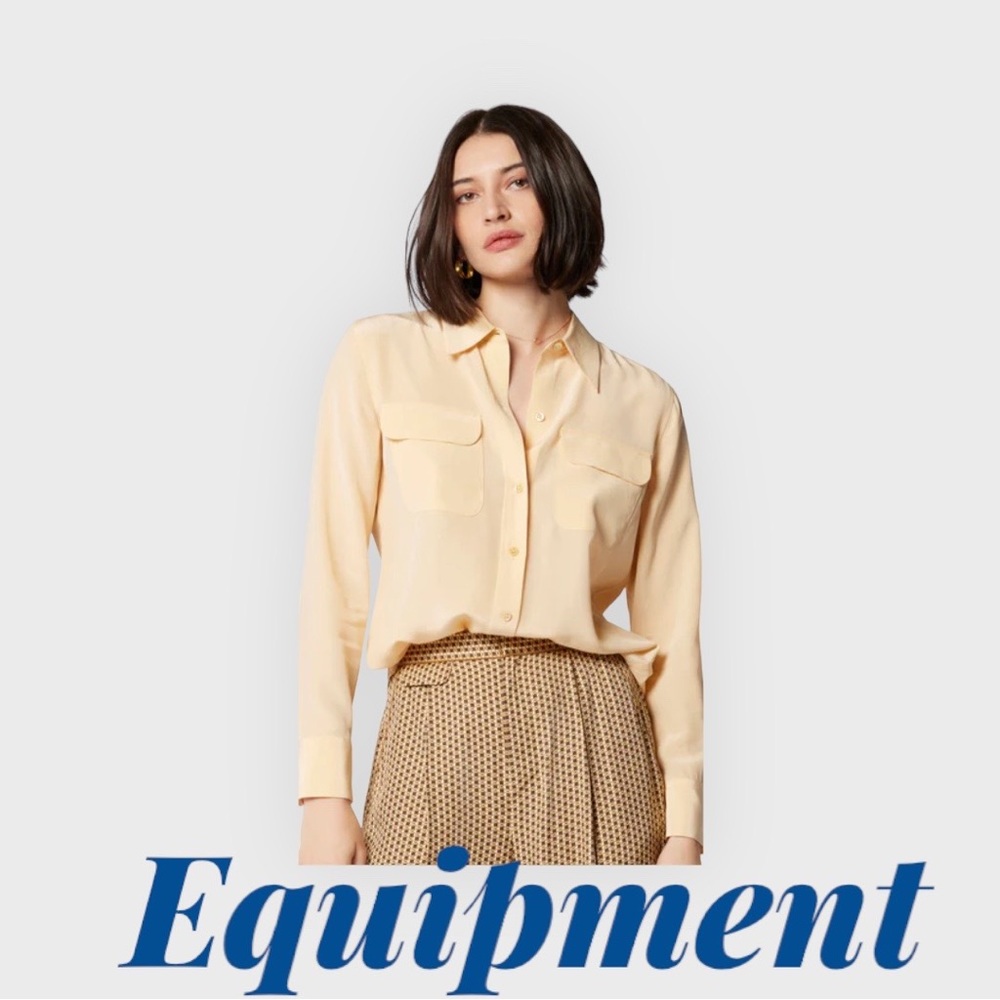 Equipment (m) yellow 100% silk 2 pocketed long light weight blouse (a classic)